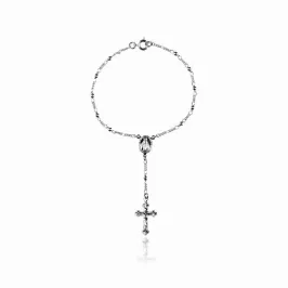 PULSEIRA TERÇO NOSSA SENHORA BANHADO A RÓDIO BRANCO