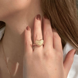 Anel Coração Esculpido Jardim Secreto Banho Ouro 18k