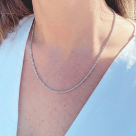 Colar Choker Cordão Baiano 40cm Banho Ródio Branco