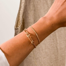 Pulseira Aura Elos e Nó Texturizado Banho Ouro 18k