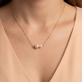 Colar Duas Pérolas Sunshine 45CM Banhado Em Ouro