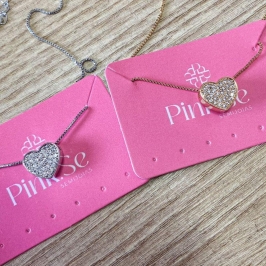 Colar Coração Cravejado Essencial 45CM Banhado Em Ródio