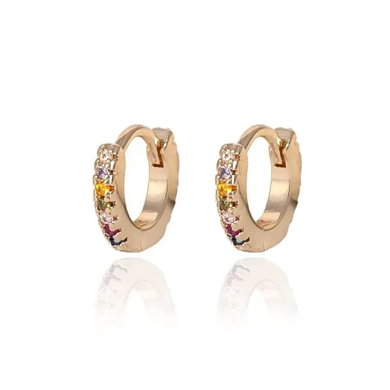 BRINCO ARGOLA FINA COM ZIRCONIAS COLORIDAS PEQUENO - OURO