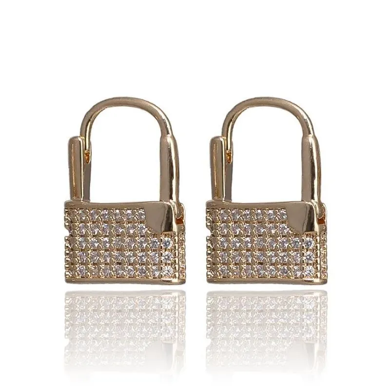 BRINCO DE ARGOLA CADEADO CRAVEJADO - OURO