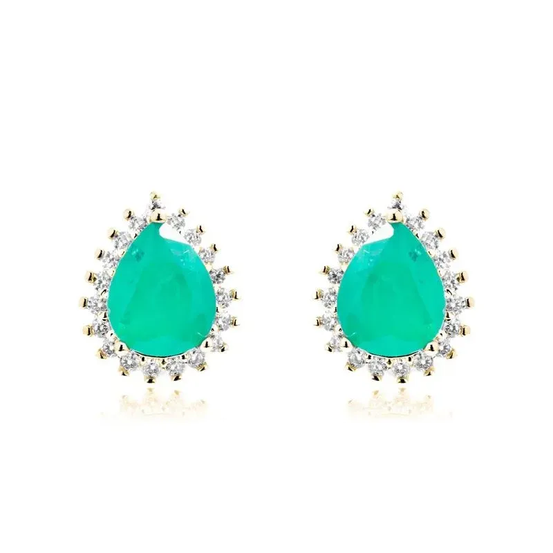 BRINCO GOTA ESMERALDA COM ZIRCONIAS  - OURO