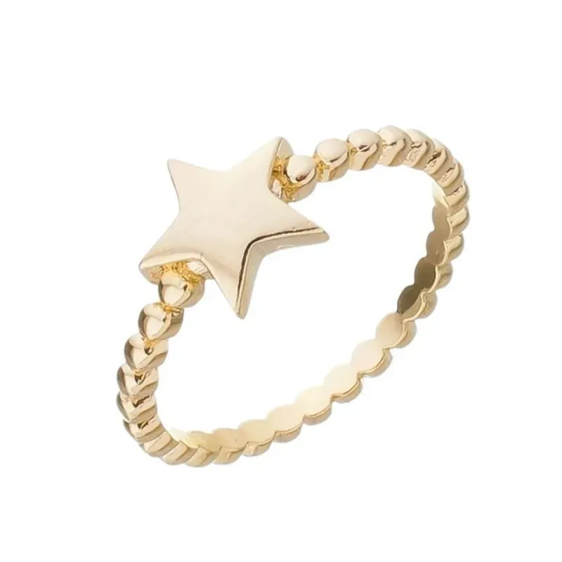 ANEL ESTRELA COM BOLINHAS NO ARO BANHADO A OURO - 14
