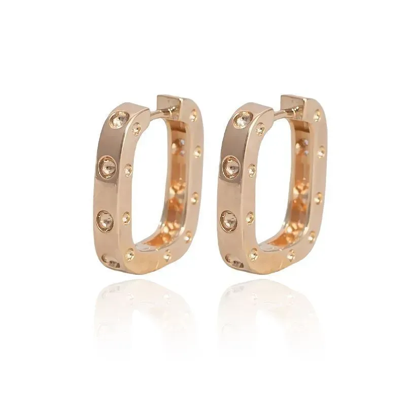 BRINCO ARGOLA RETANGULAR CLICK C/ ZIRCONIAS GRANDE - OURO