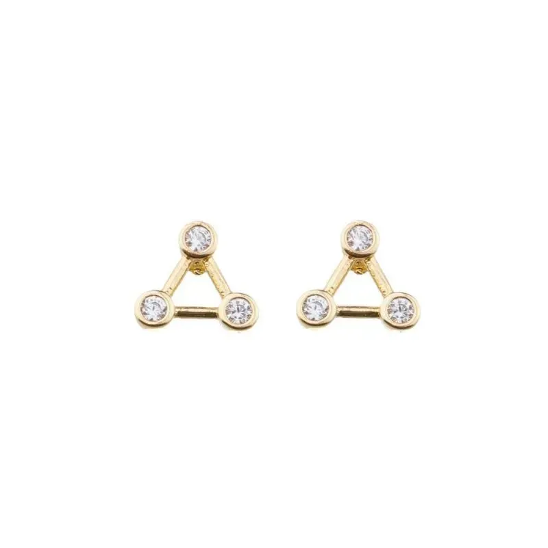 BRINCO TRIANGULO COM 3 ZIRCONIAS BANHADO A OURO