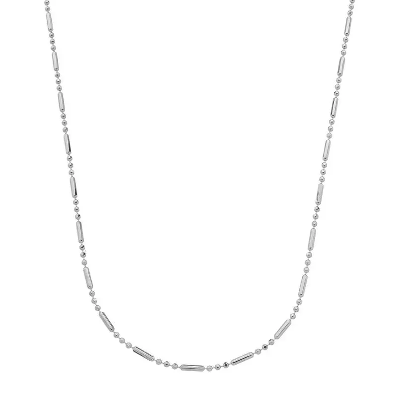 COLAR BOLINHAS E PALITO LONGO 70 CM BANHADO A RÓDIO BRANCO