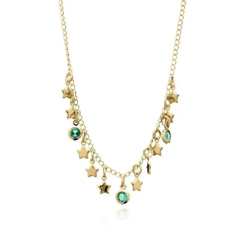 COLAR COM ZIRCONIAS TURMALINA E ESTRELAS 40 CM - OURO
