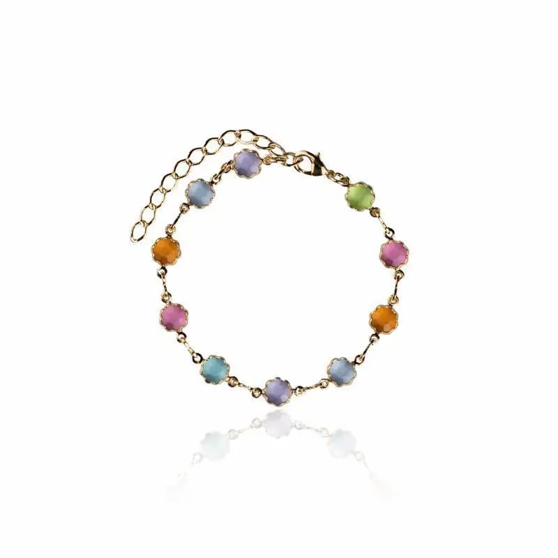 PULSEIRA FLOR COLORIDA BANHADA A OURO