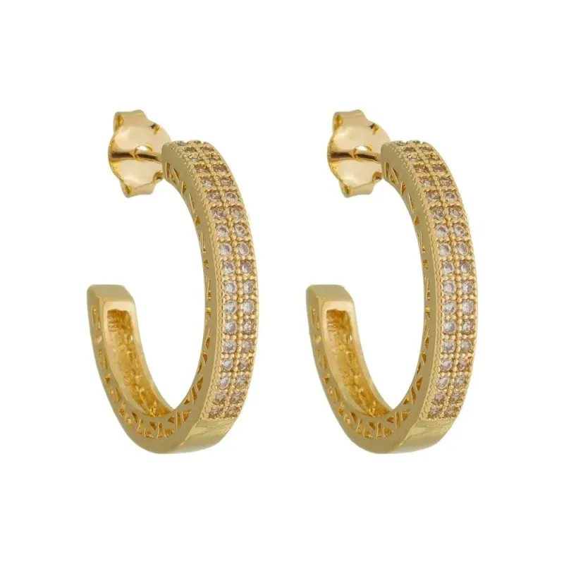 BRINCO ARGOLA COM PINO CRAVEJADA BANHADO A OURO
