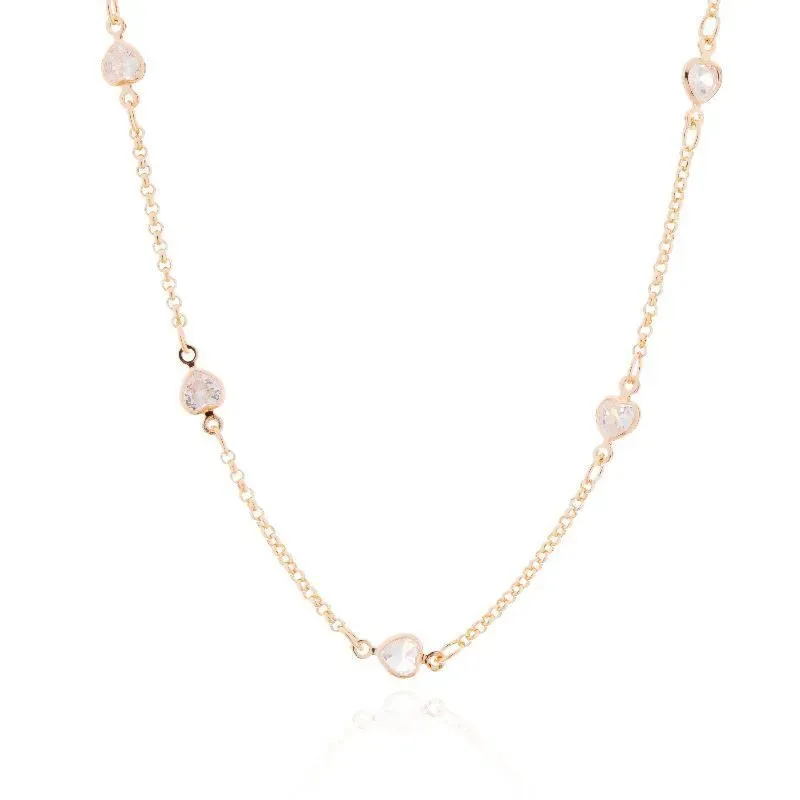 COLAR CHOKER C/ZIRCÔNIAS EM CORAÇÃO - RÓDIO BRANCO