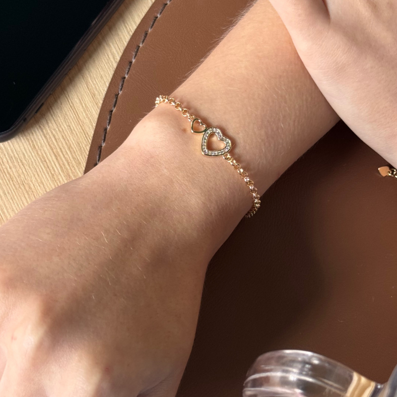 PULSEIRA CORAÇÃO DUPLO CRAVEJADO LISO - FRANCISCA