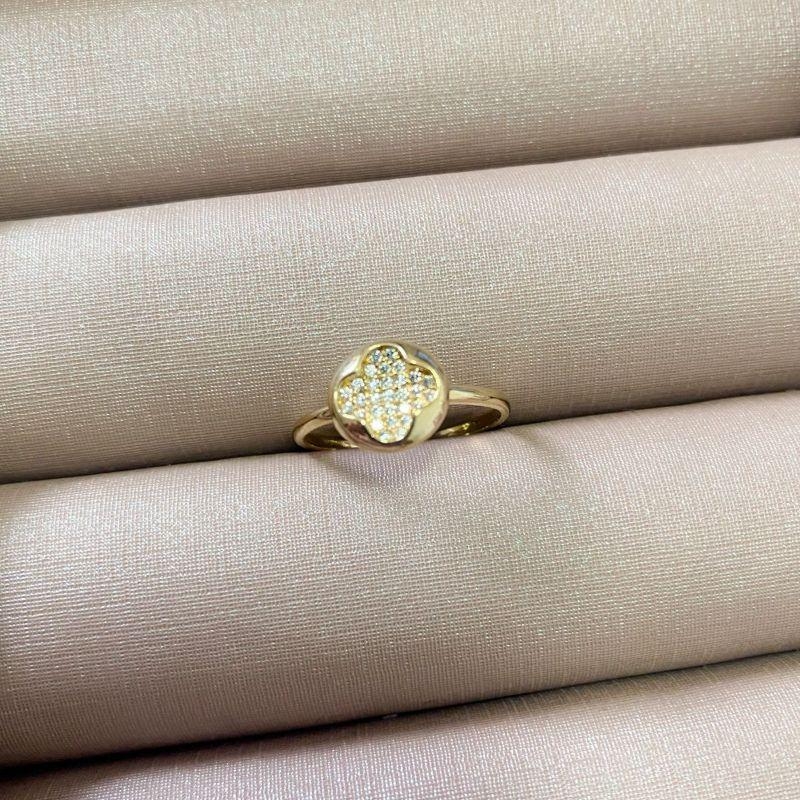 ANEL TREVO CRAVEJADO BANHADO A OURO - 16