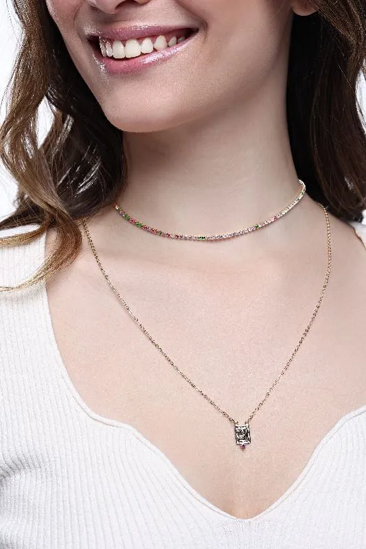 COLAR CHOKER RIVIERA COLORIDA - RÓDIO BRANCO