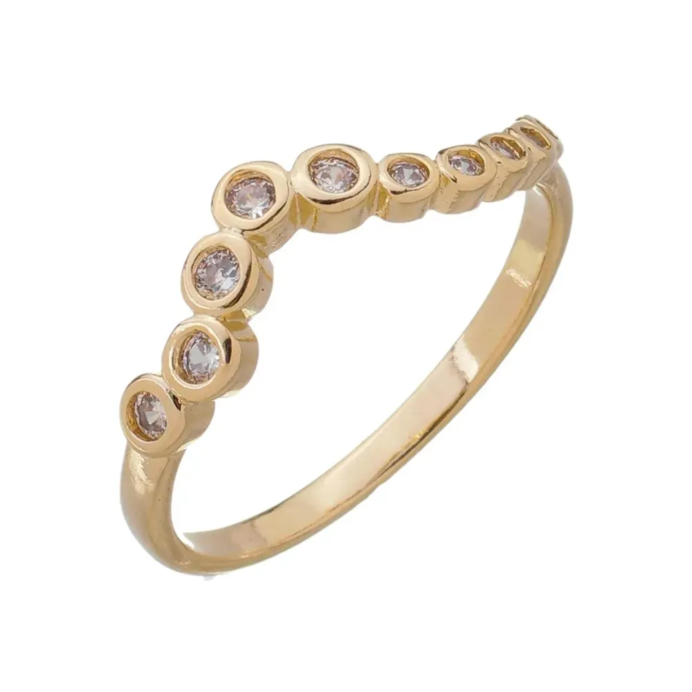 ANEL COM ZIRCONIAS EM V BANHADO A OURO - 16
