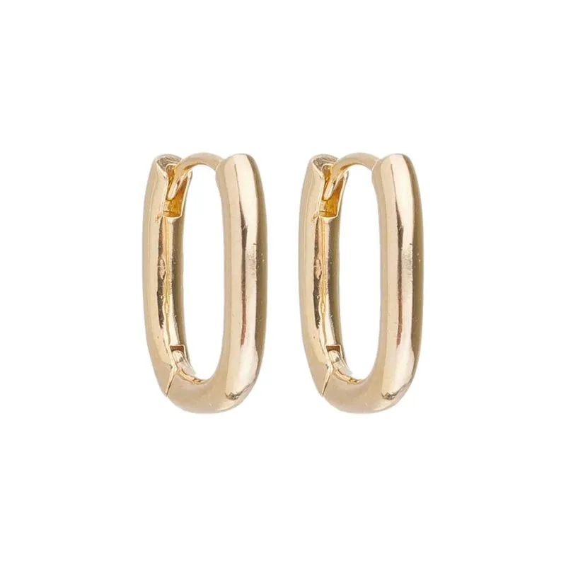 BRINCO ARGOLA DE CLICK RETANGULAR  BANHADA A OURO