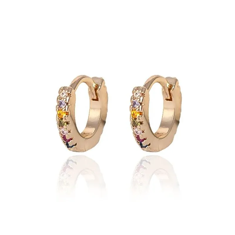 BRINCO ARGOLA FINA COM ZIRCONIAS COLORIDAS PEQUENO - OURO