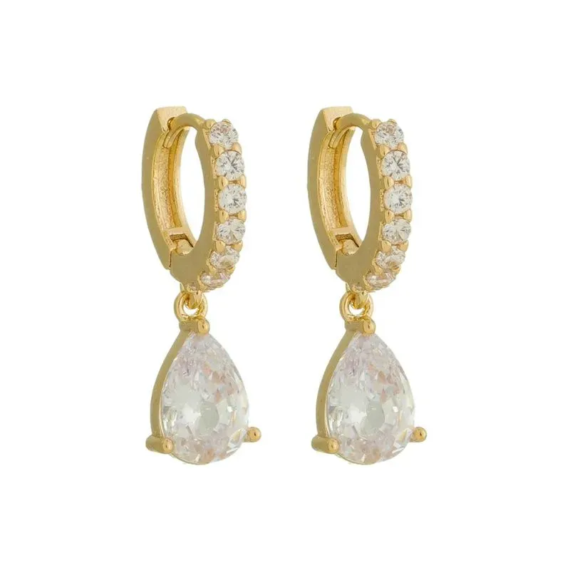 BRINCO CRAVEJADA COM GOTA CRISTAL BANHADO A OURO