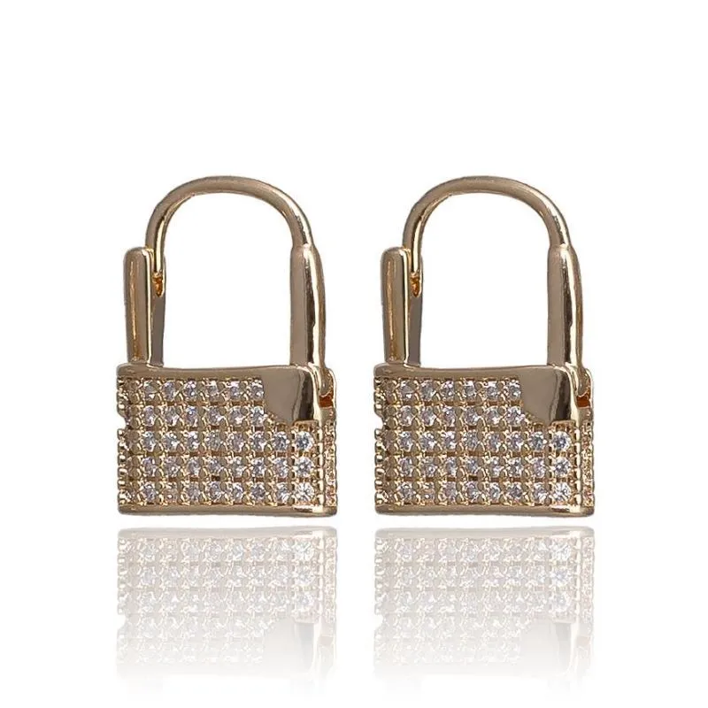 BRINCO DE ARGOLA CADEADO CRAVEJADO - OURO