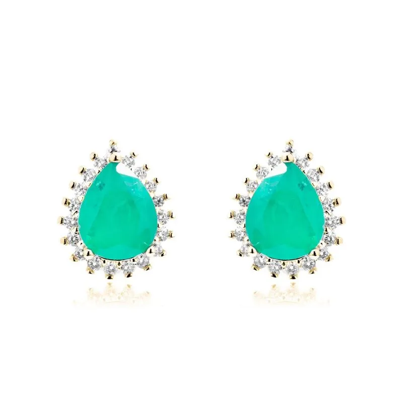BRINCO GOTA ESMERALDA COM ZIRCONIAS  - OURO