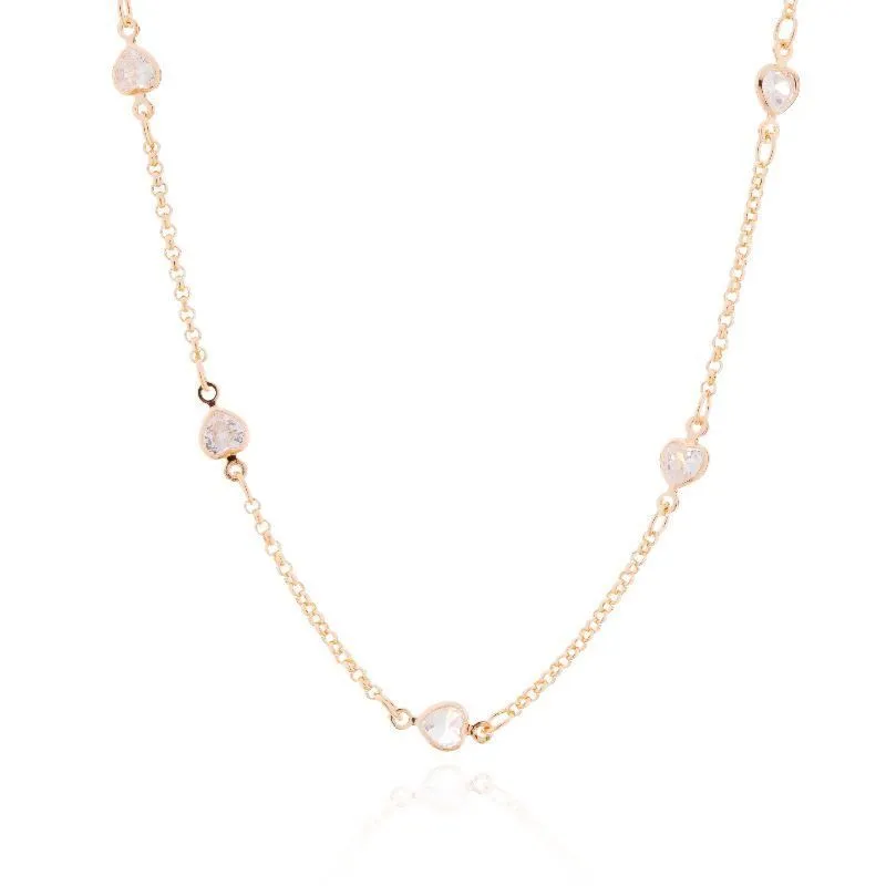 COLAR CHOKER C/ZIRCÔNIAS EM CORAÇÃO - OURO