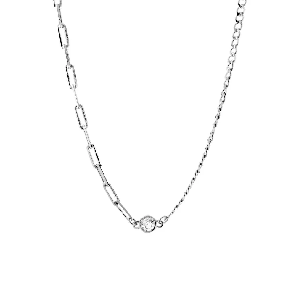 COLAR CHOKER DUAS MALHAS E UMA ZIRCONIA 40CM - RÓDIO BRANCO