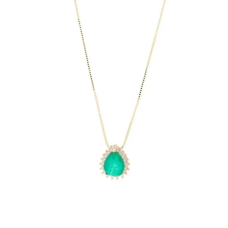COLAR GOTA ESMERALDA CRAVEJADO - OURO