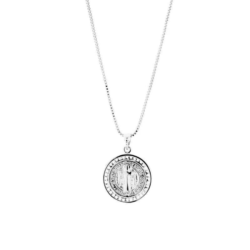 COLAR MEDALHA DE SÃO BENTO PEQUENA - RÓDIO BRANCO