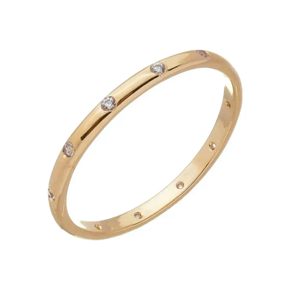ANEL FINO COM ZIRCONIAS BANHADO A OURO - 14