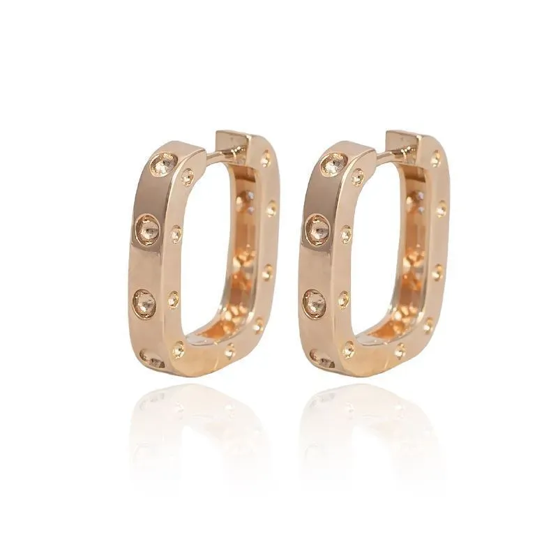 BRINCO ARGOLA RETANGULAR CLICK C/ ZIRCONIAS GRANDE - OURO