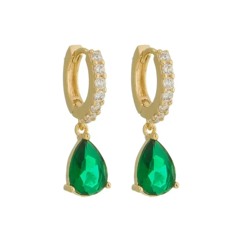 BRINCO CRAVEJADA COM GOTA ESMERALDA BANHADO A OURO