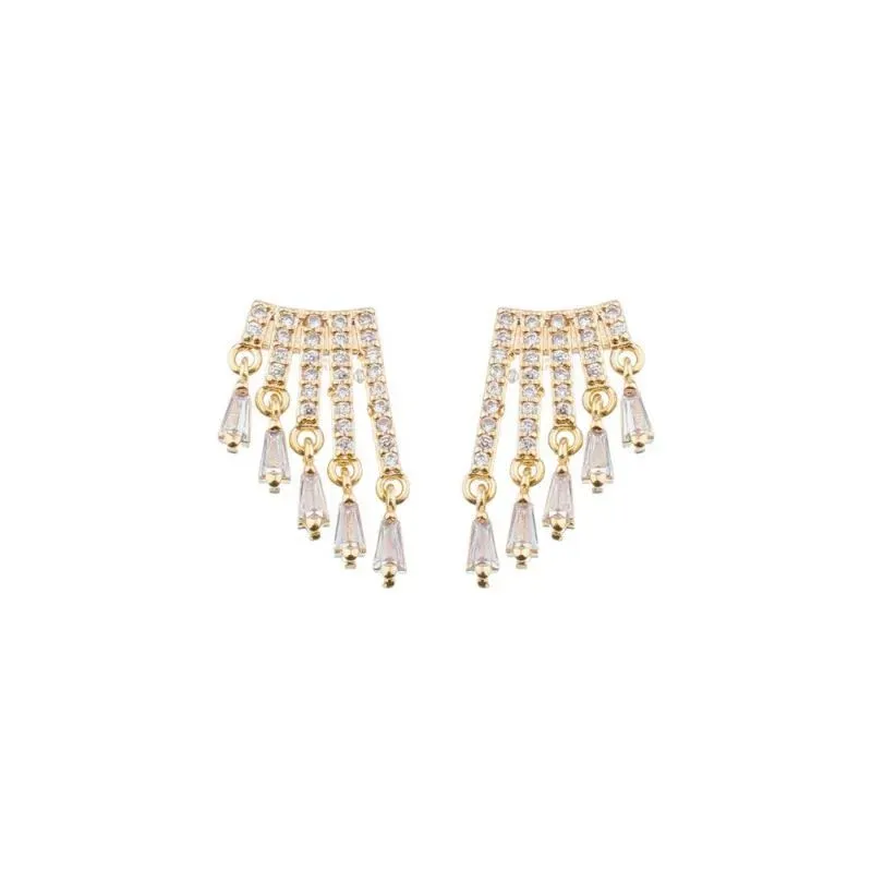 BRINCO CRAVEJADO COM ZIRCONIAS PENDURADAS BANHADO A OURO