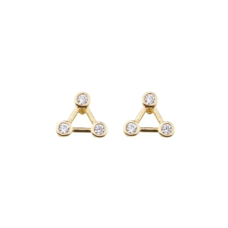BRINCO TRIANGULO COM 3 ZIRCONIAS BANHADO A OURO