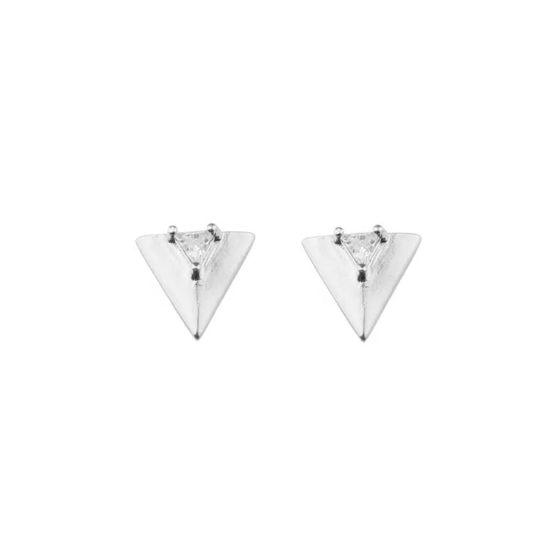 BRINCO TRIANGULO COM ZIRCONIA TRIANGULAR BANHADO A RÓDIO BRANCO