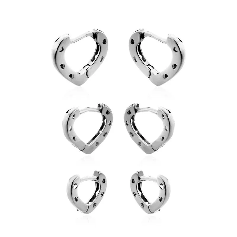 BRINCO TRIO ARGOLA CORAÇÃO LISO COM CORAÇÕES LATERAIS - RÓDIO BRANCO