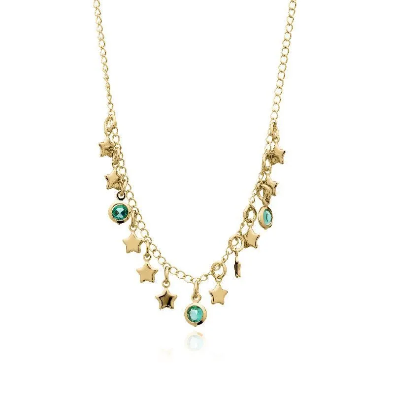 COLAR COM ZIRCONIAS TURMALINA E ESTRELAS 40 CM - OURO