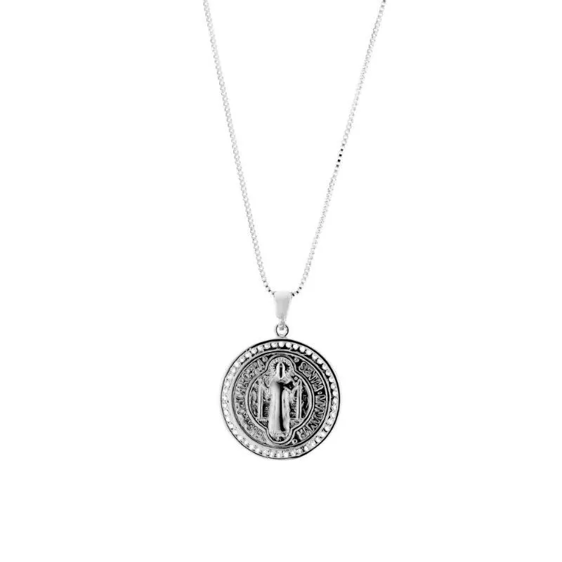 COLAR MEDALHA DE SÃO BENTO GRANDE - RÓDIO BRANCO