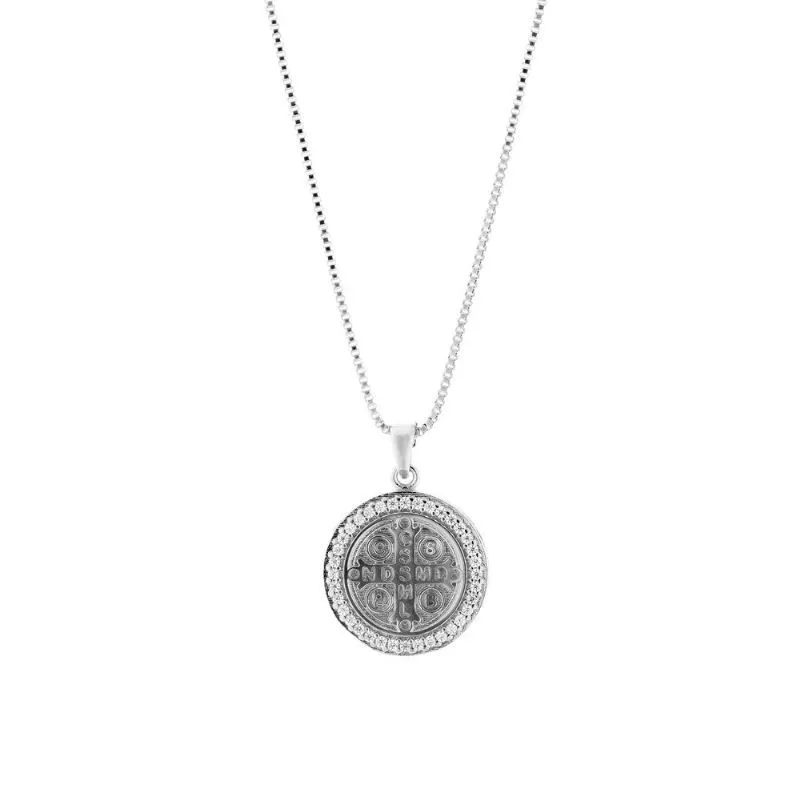 COLAR MEDALHA DE SÃO BENTO PEQUENA - RÓDIO BRANCO