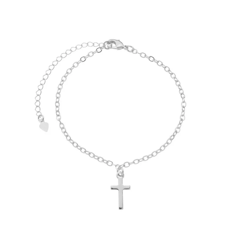PULSEIRA DE CRUZ LISA BANHADA A RÓDIO BRANCO