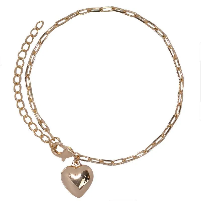 PULSEIRA DE ELOS COM CORAÇÃO NO FECHO  - OURO
