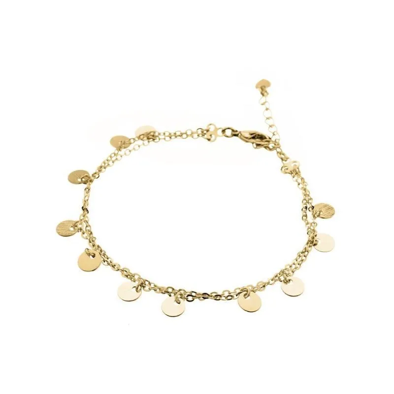 PULSEIRA DUPLA COM MEDALHAS REDONDAS - OURO