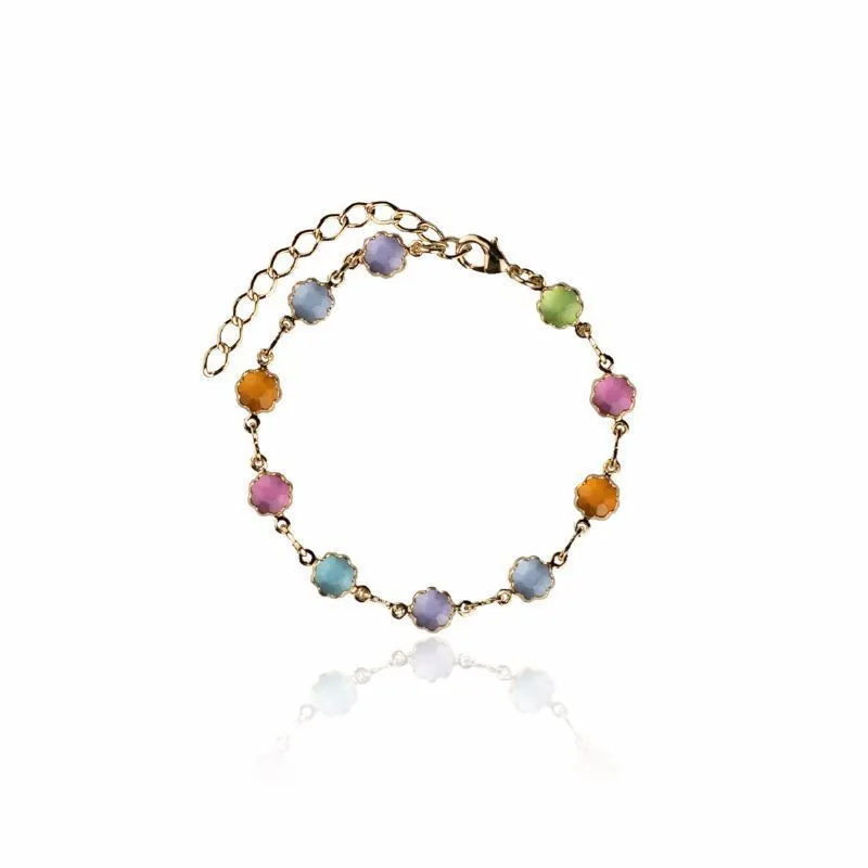 PULSEIRA FLOR COLORIDA BANHADA A OURO