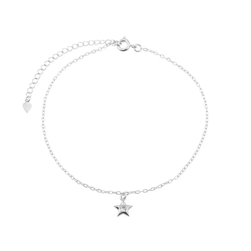 TORNOZELEIRA ESTRELA COM ZIRCONIA BANHADA A RÓDIO BRANCO TORNOZELEIRA ESTRELA COM ZIRCONIA BANHADA A RÓDIO BRANCO