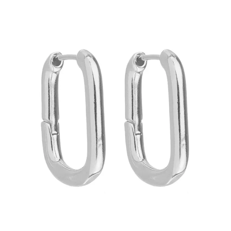 BRINCO ARGOLA DE CLICK RETANGULAR GRANDE BANHADO A RÓDIO BRANCO