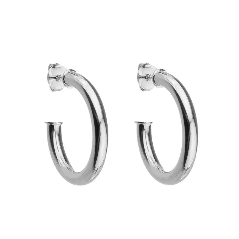 BRINCO ARGOLA DE TUBO GRANDE BANHADA A RÓDIO BRANCO