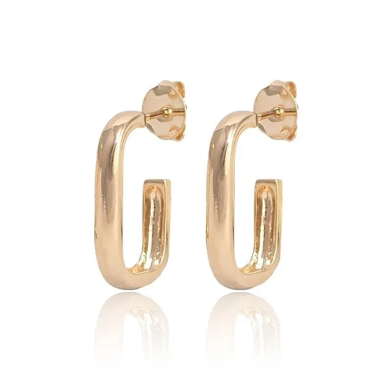 BRINCO ARGOLA RETANGULAR LISO MÉDIO - OURO