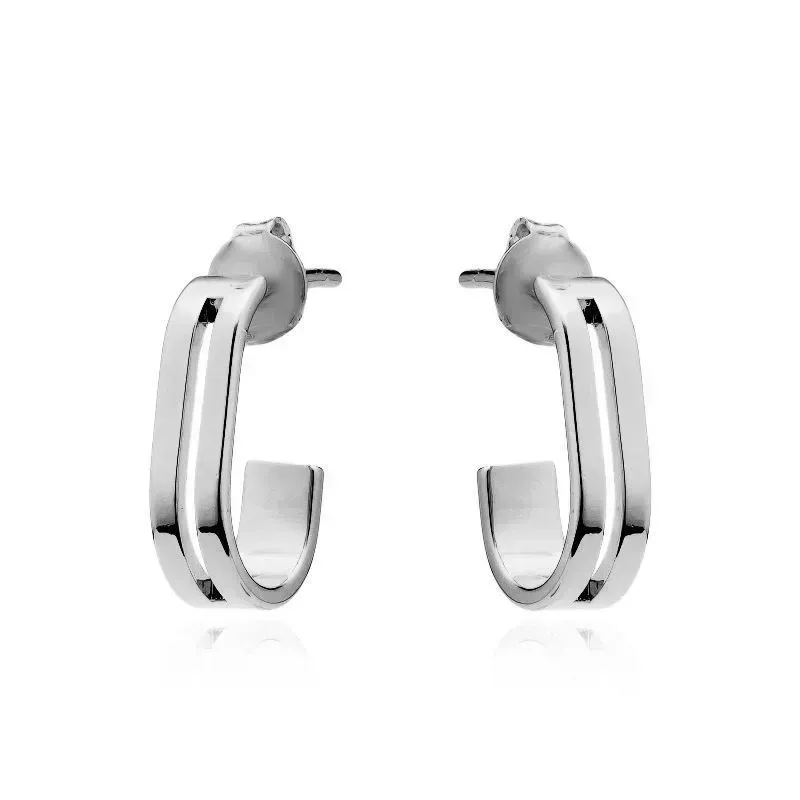 BRINCO ARGOLA RETANGULAR VAZADA PEQUENA DE TARRAXA - RÓDIO BRANCO