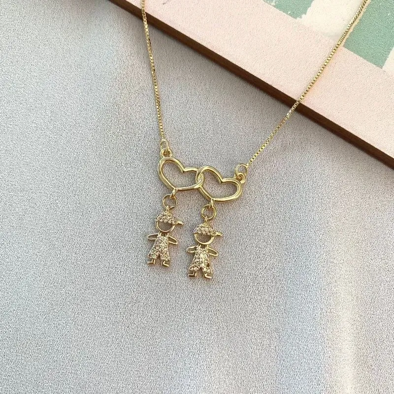COLAR DE FILHOS DOIS MENINOS  CRAVEJADO - MÃE